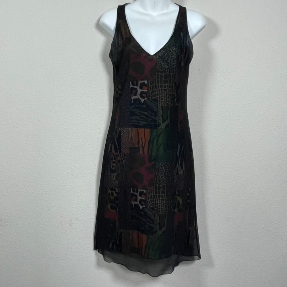 Cantao Animal Print Patchwork Mesh Midi Dress Womens Small Multi Dark Fairy Y2K